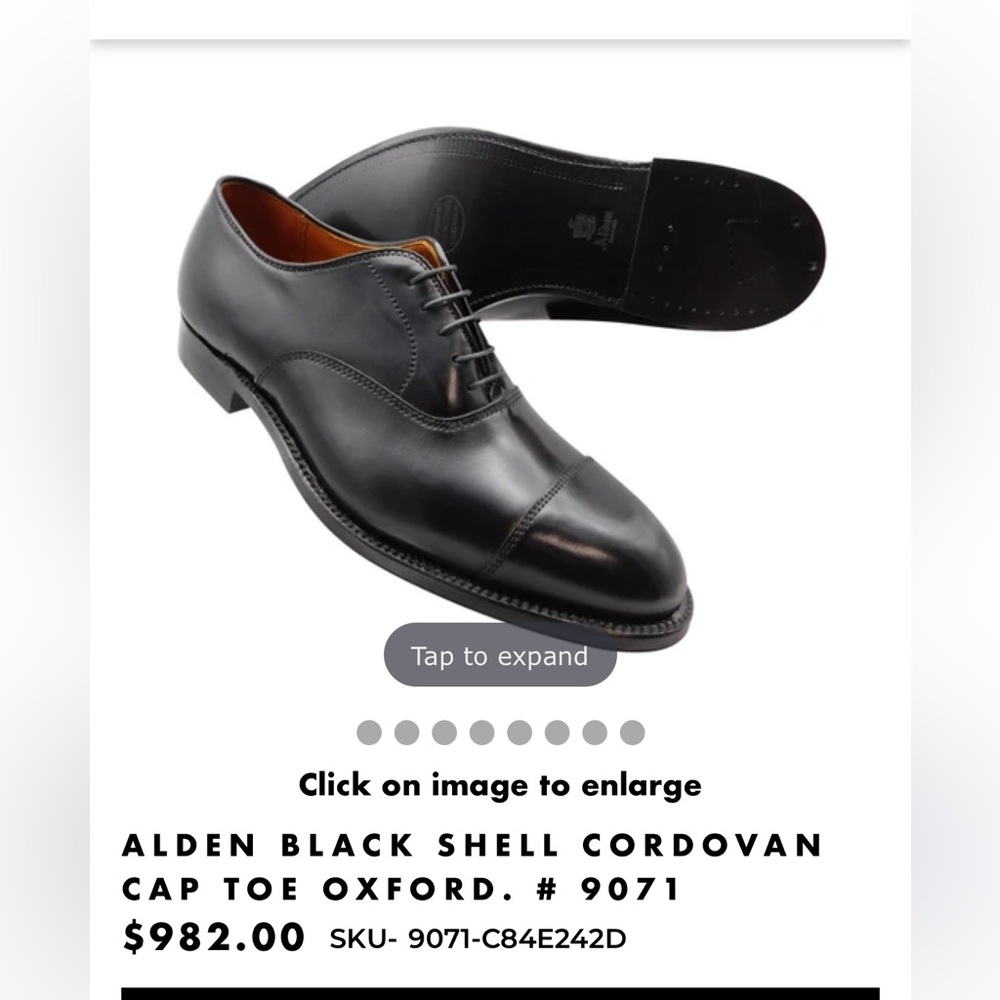 Alden Black Cap-Toe Derby in Polished Shell Cordovan - Picture 2 of 13